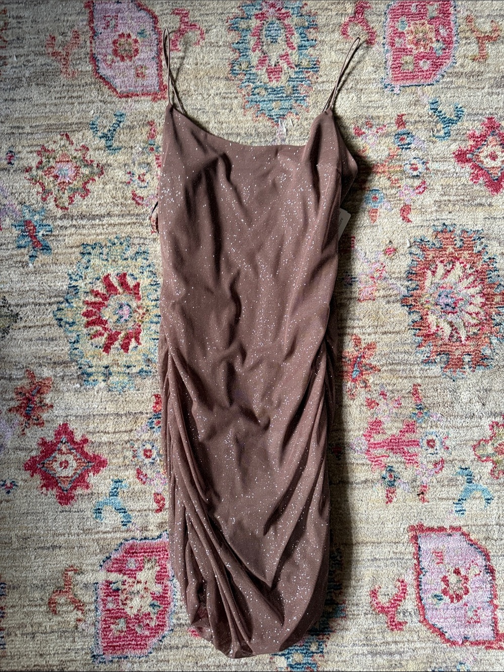 Windsor Brown Glitter Spaghetti-Strap Mini Dress